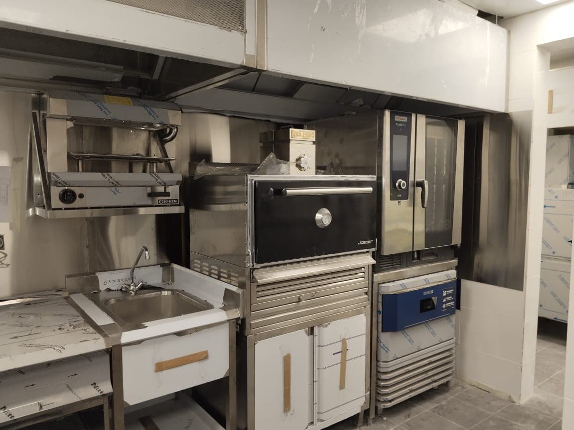 Josper charcoal oven, Rational combi oven and Irinox blast chiller installed with extract canopy and hand-wash station, Dubai